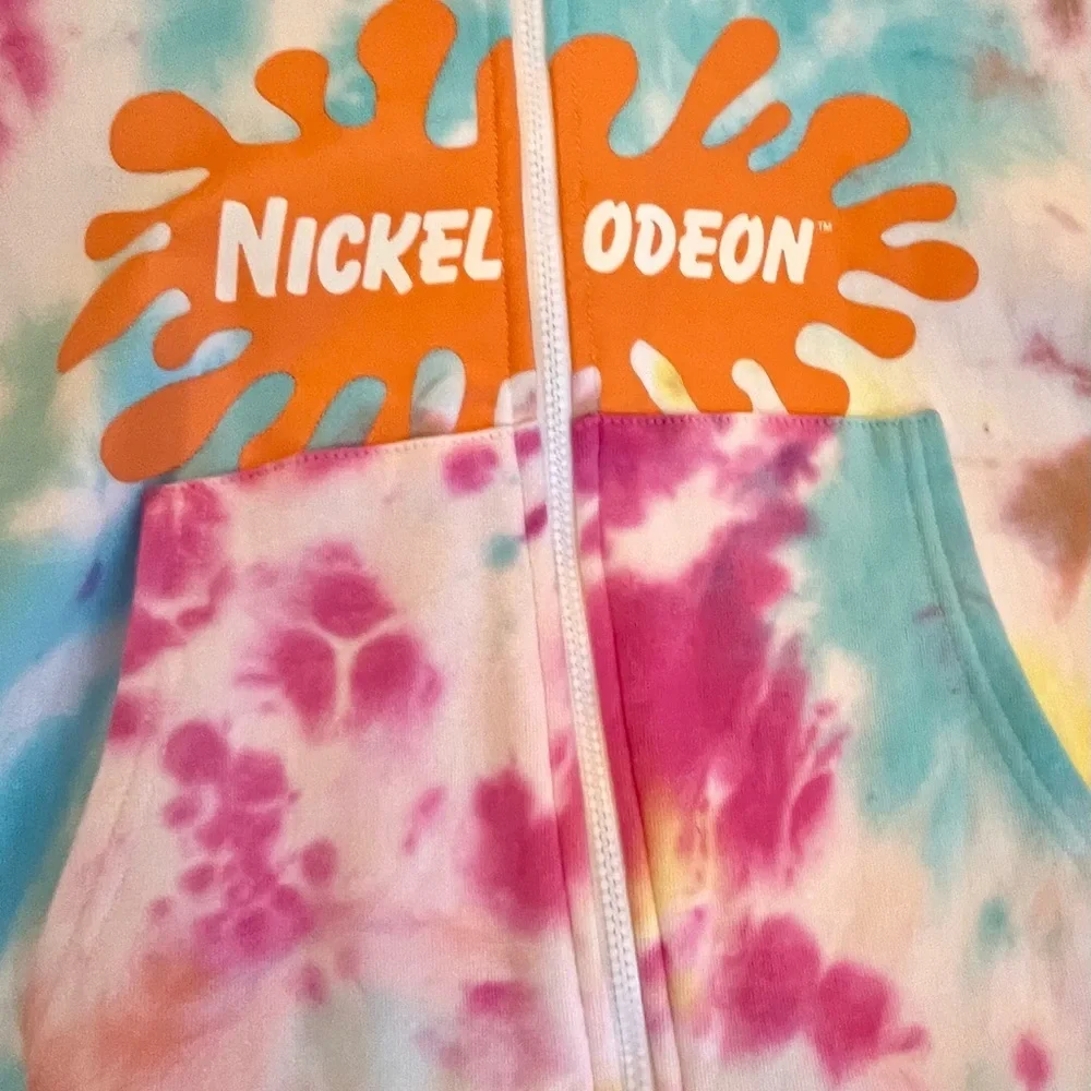 Nickelodeon Tie Dye Zip Up Hoodie-Medium-Cartoon Graphic Collector Piece Y2K